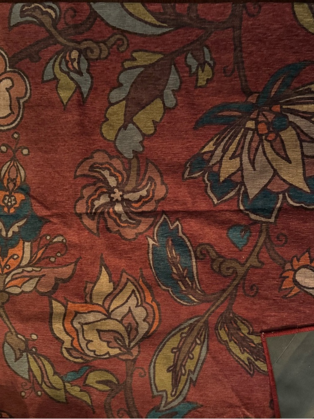 Floral Rust Red Curtain Panel with Multicolor Botanical Print